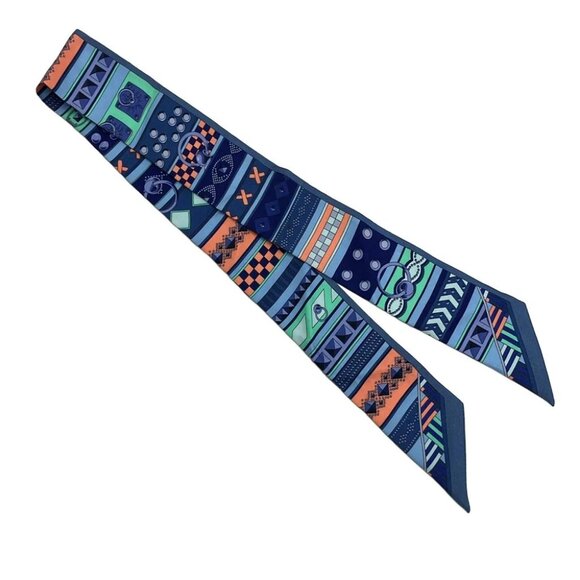Auth HERMES Twilly - Blue Orange Multi Scarf - Picture 4 of 4